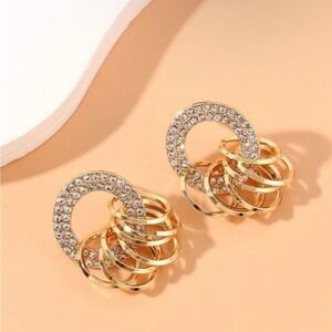 Gold Rhinestone Circle Hoop Earrings
